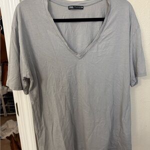Zara Gray V-Neck T-Shirt